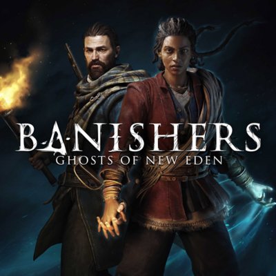 Banishers: Ghosts of New Eden - Illustration de boutique montrant des personnages sur un fond sombre