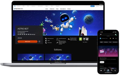Prijenosno računalo i telefon s prikazom trgovine PlayStation Store.