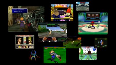 A collage of screenshots from classics games like Tekken and Final Fantasy 7.