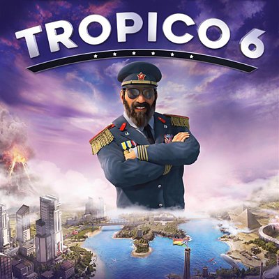 Tropico 6 - Illustration de boutique montrant un personnage nous fixant dans un décor urbain